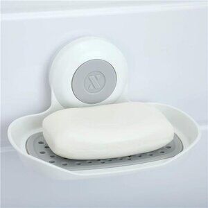 Strong Hold Suction Soap Holder Bathroom Kitchen Shower Wall Mount Drain Tray